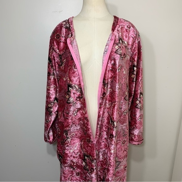 VINTAGE carroll reed pink velour paisley floral zippered lounge dress robe L/XL - Picture 9 of 13